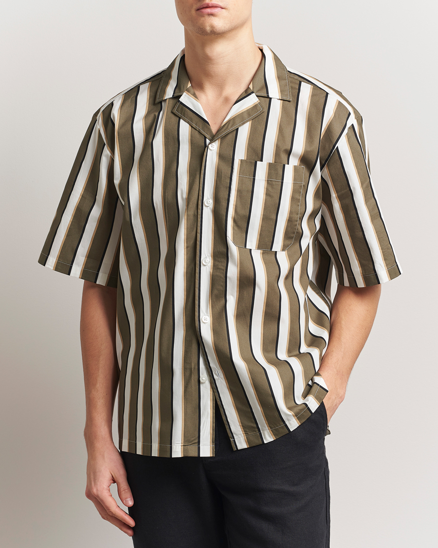 Herr | Skjortor | HUGO | Eligino Striped Short Sleeve Shirt Open Green