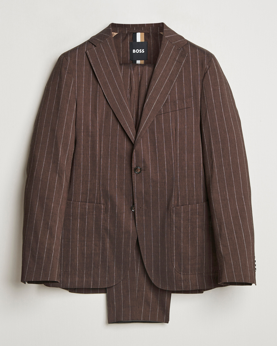 Herr | Kostymer | BOSS BLACK | Hanry Wool Pinstriped Suit Dark Brown