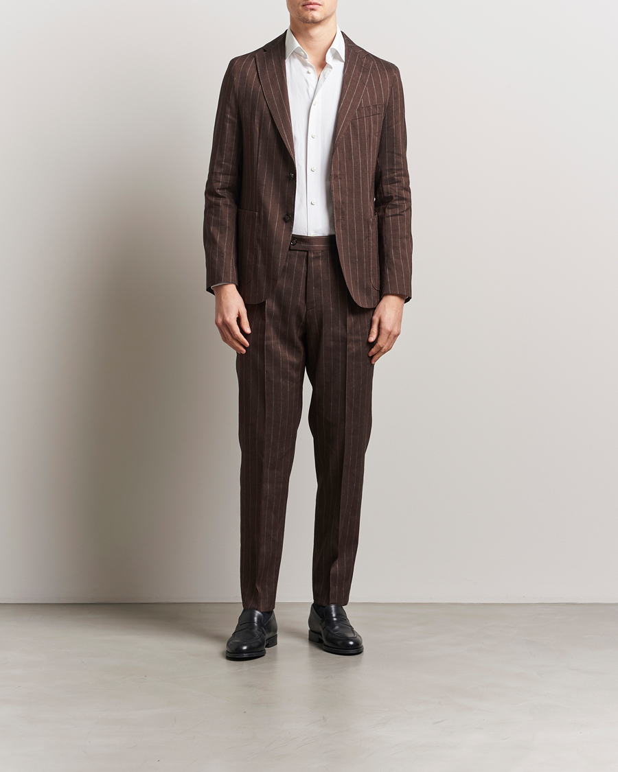 Herr | Kostymer | BOSS BLACK | Hanry Wool Pinstriped Suit Dark Brown