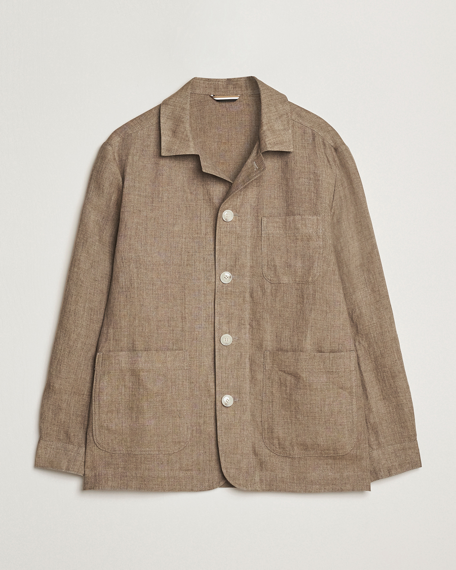 Herr | Jackor | BOSS BLACK | Carper Linen Shirt Jacket Dark Brown