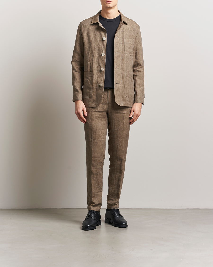 Herr | Jackor | BOSS BLACK | Carper Linen Shirt Jacket Dark Brown