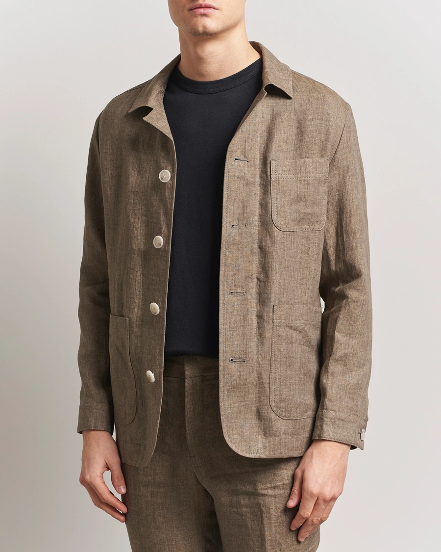 Herr | Jackor | BOSS BLACK | Carper Linen Shirt Jacket Dark Brown