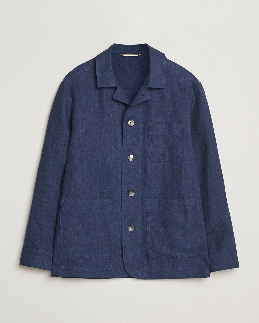 Herr | Jackor | BOSS BLACK | Carper Linen Shirt Jacket Dark Blue