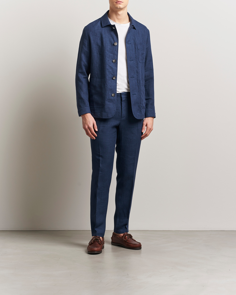 Herr | Jackor | BOSS BLACK | Carper Linen Shirt Jacket Dark Blue