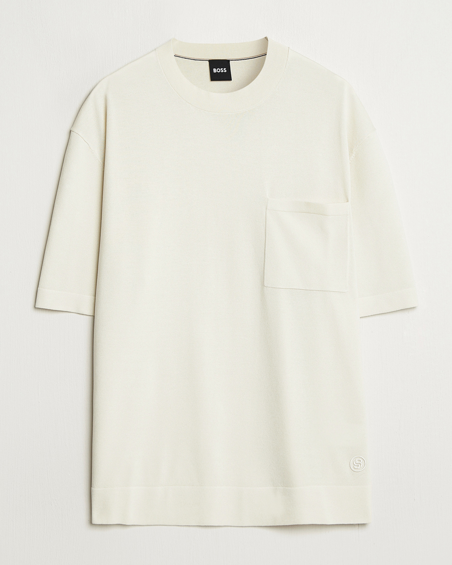 Herr | T-Shirts | BOSS BLACK | Jervaiso Cotton/Silk Knitted T-Shirt Open White