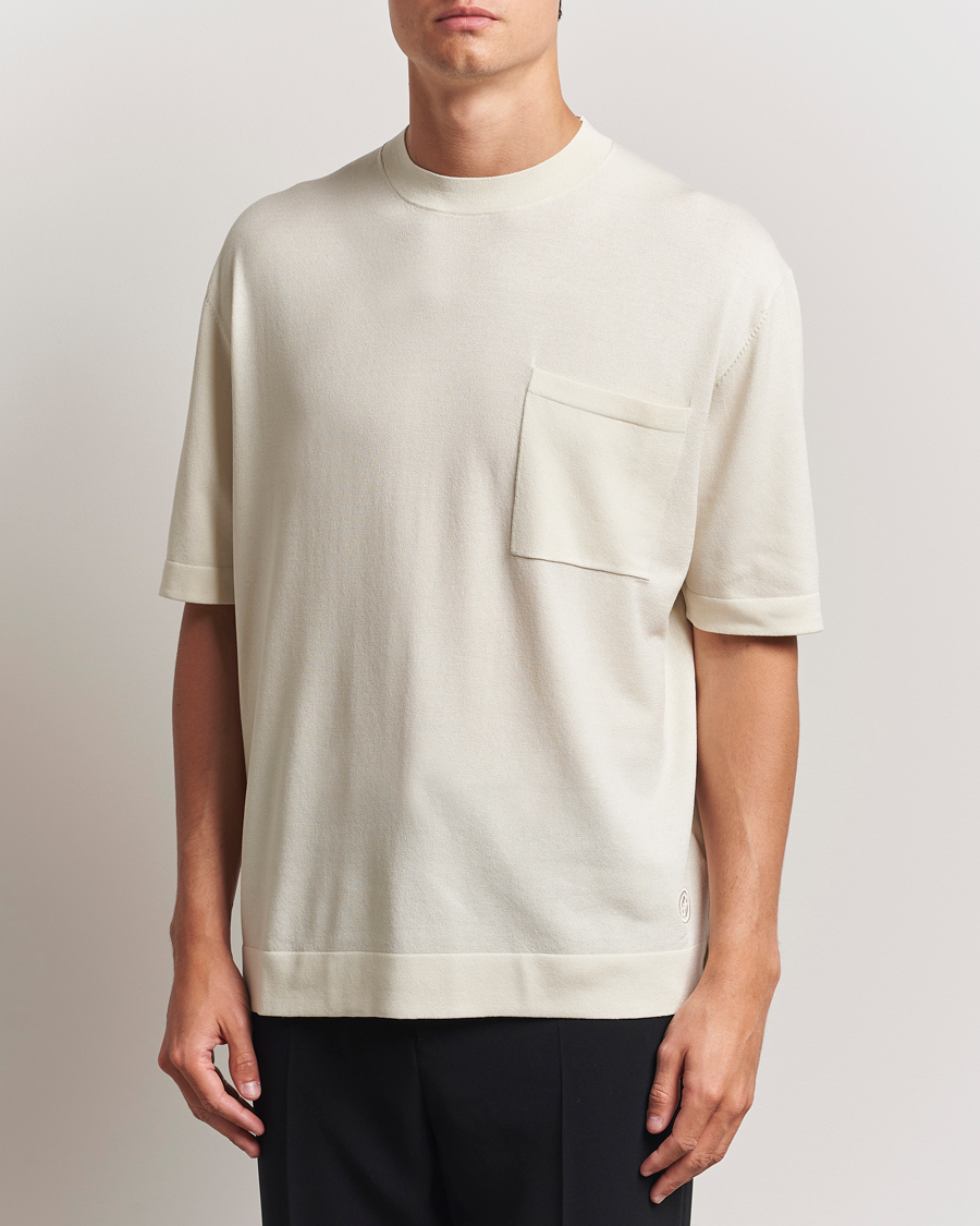 Herr | T-Shirts | BOSS BLACK | Jervaiso Cotton/Silk Knitted T-Shirt Open White