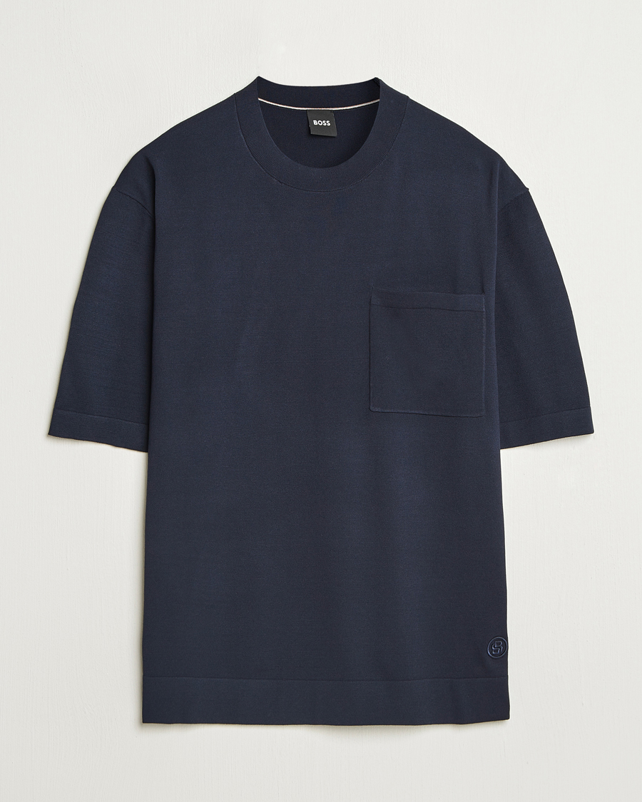 Herr | T-Shirts | BOSS BLACK | Jervaiso Cotton/Silk Knitted T-Shirt Dark Blue