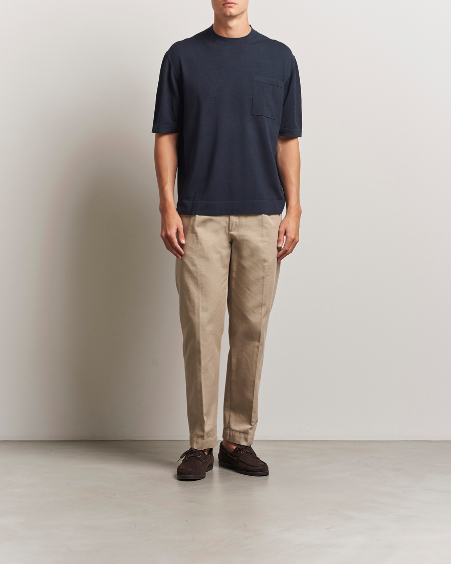 Herr | T-Shirts | BOSS BLACK | Jervaiso Cotton/Silk Knitted T-Shirt Dark Blue