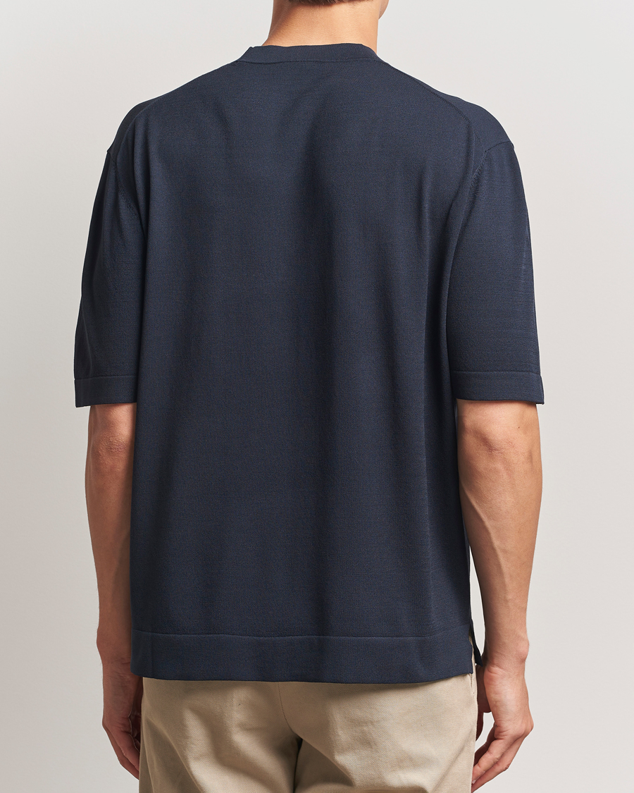 Herr | T-Shirts | BOSS BLACK | Jervaiso Cotton/Silk Knitted T-Shirt Dark Blue