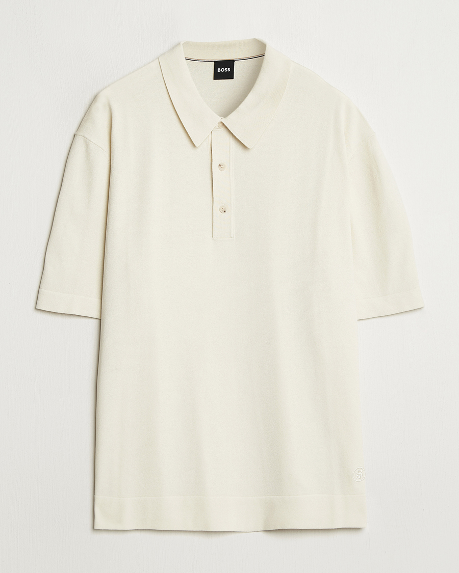 Herr | Pikéer | BOSS BLACK | Jervasoni Cotton/Silk Knitted Polo Open White