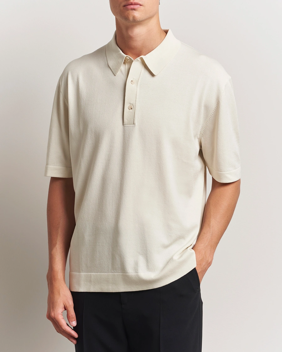 Herr | Pikéer | BOSS BLACK | Jervasoni Cotton/Silk Knitted Polo Open White