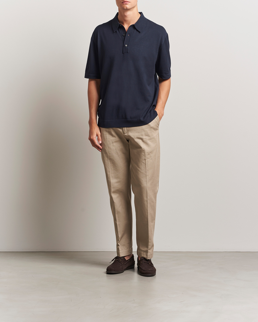 Herr | Pikéer | BOSS BLACK | Jervasoni Cotton/Silk Knitted Polo Dark Blue