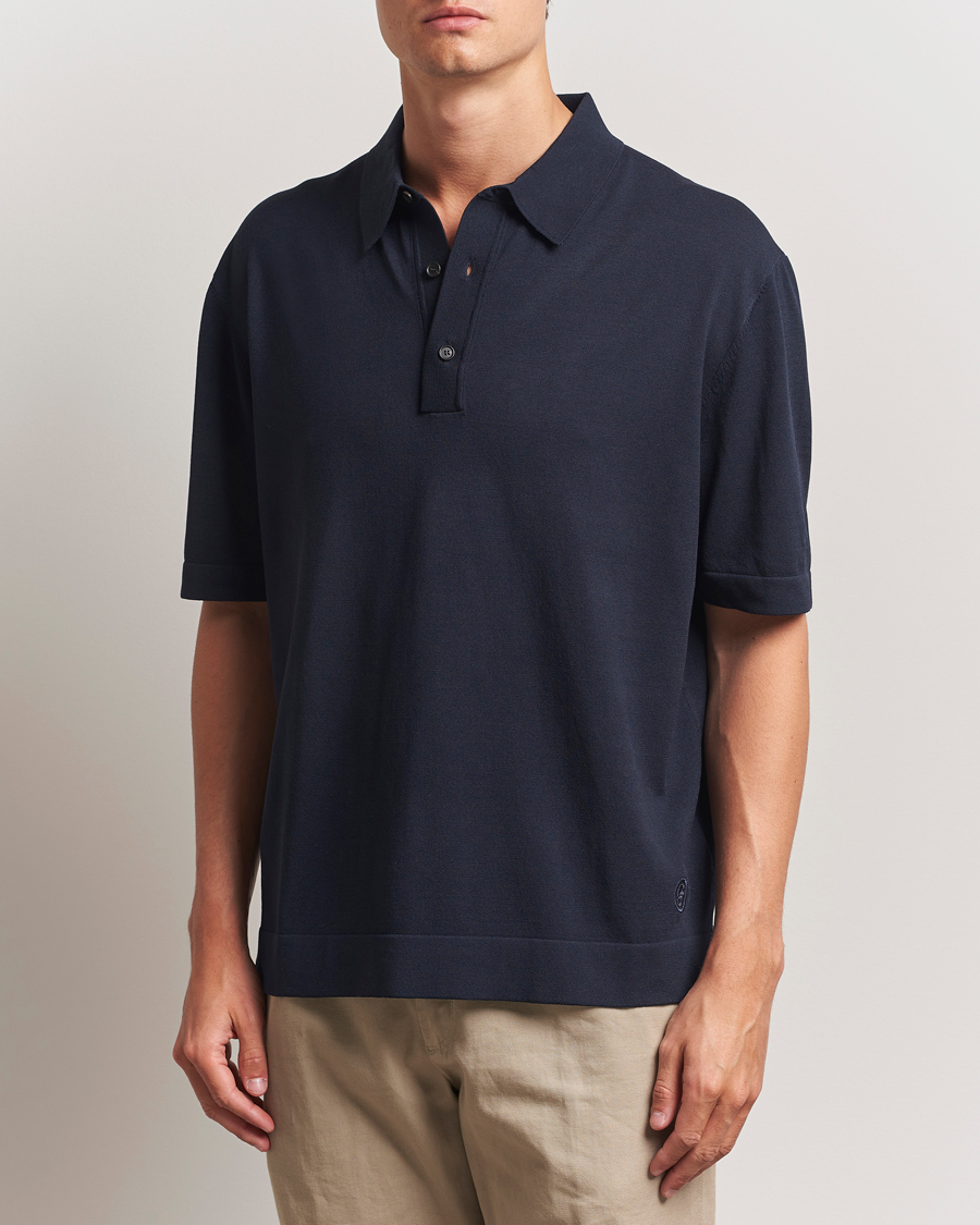 Herr | Pikéer | BOSS BLACK | Jervasoni Cotton/Silk Knitted Polo Dark Blue