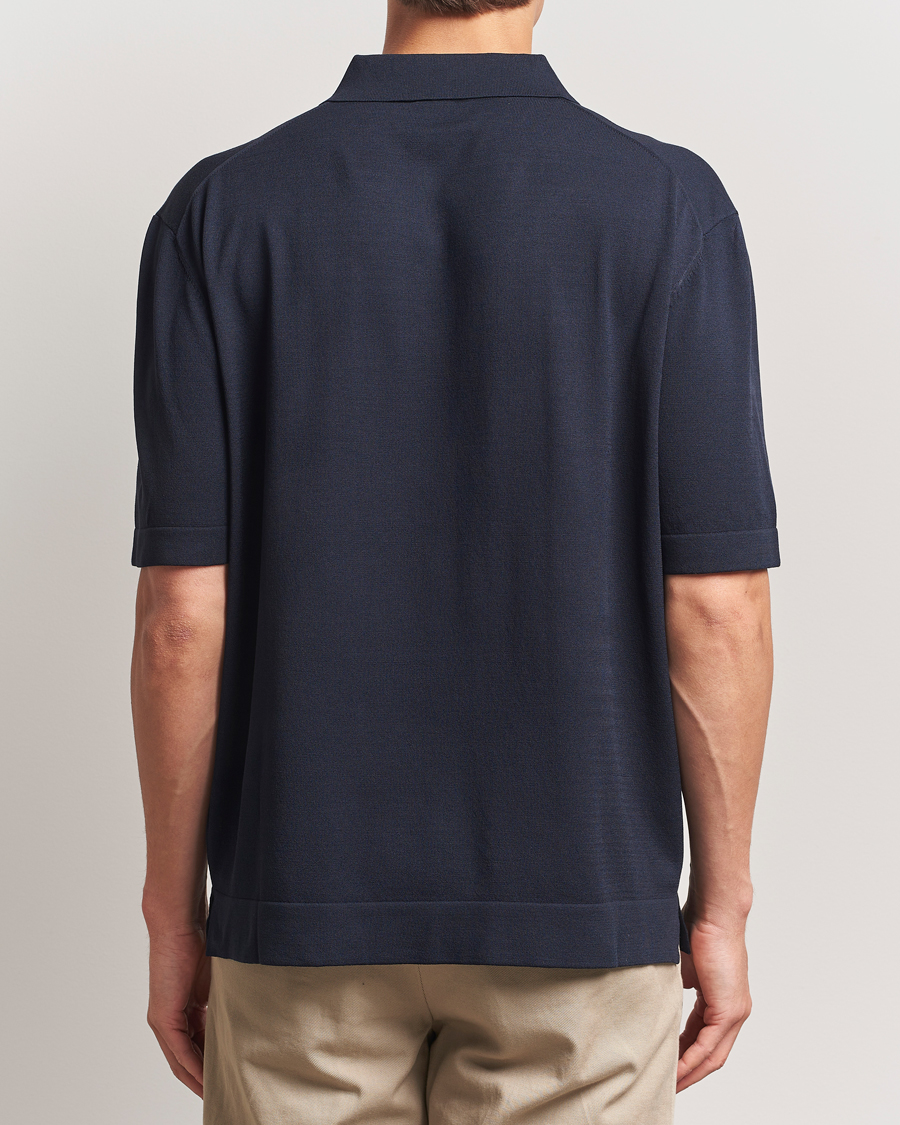 Herr | Pikéer | BOSS BLACK | Jervasoni Cotton/Silk Knitted Polo Dark Blue