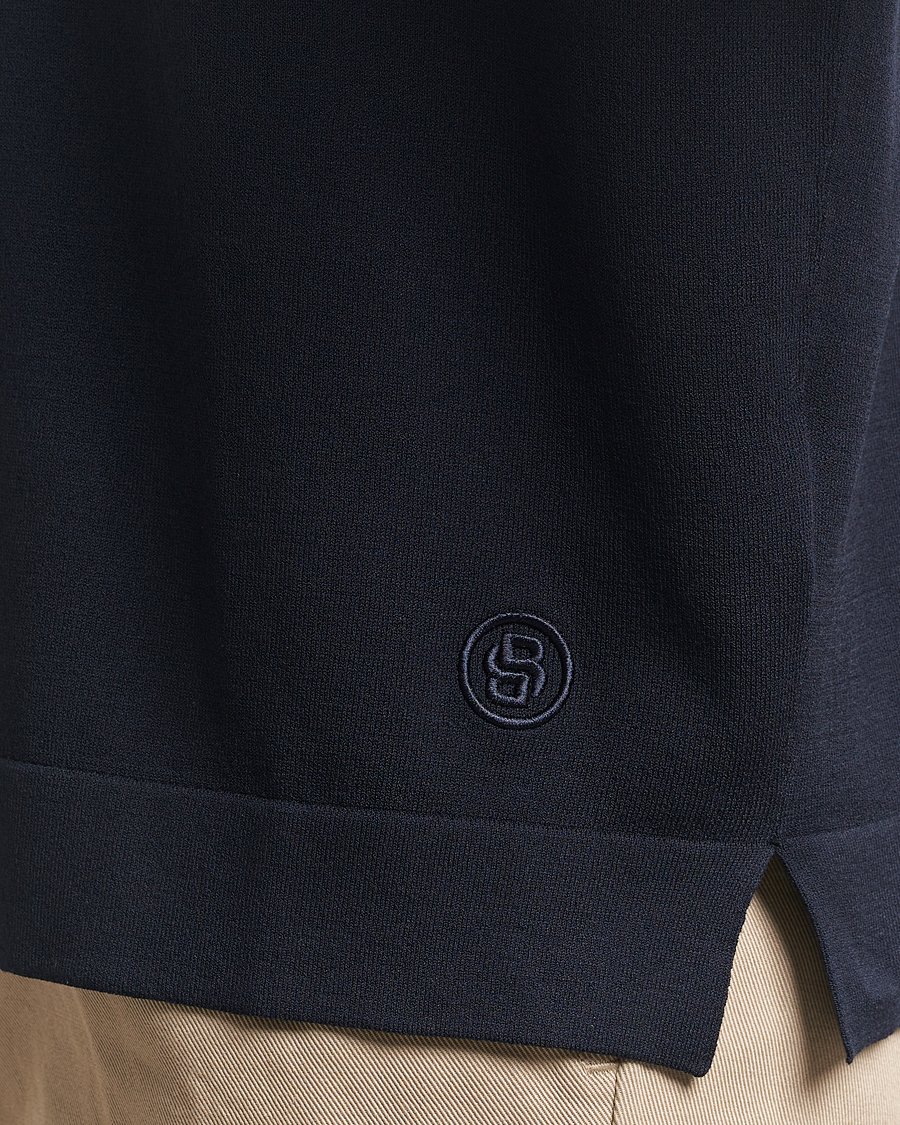 Herr | Pikéer | BOSS BLACK | Jervasoni Cotton/Silk Knitted Polo Dark Blue