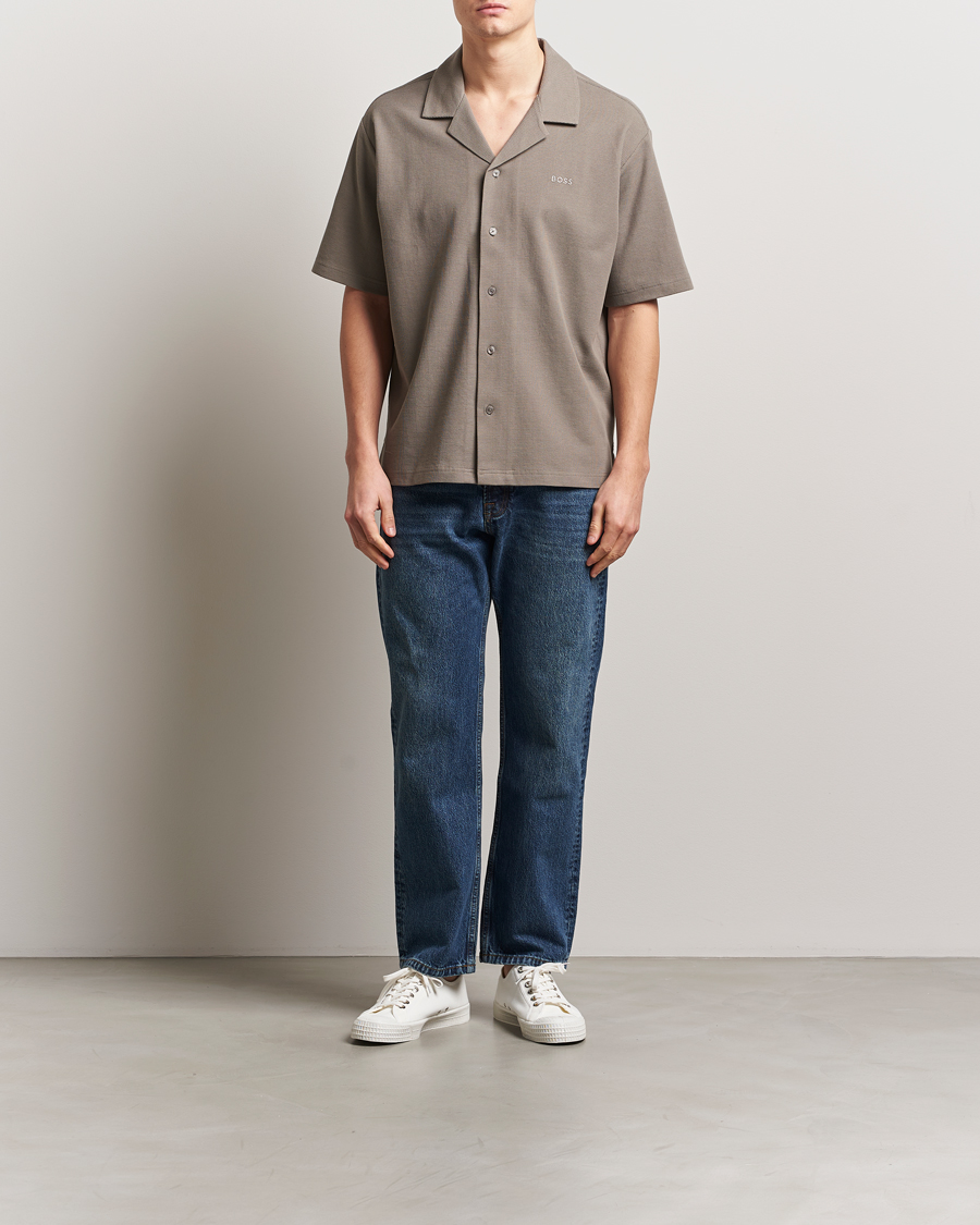 Herr | Skjortor | BOSS ORANGE | Waffle Short Sleeve Shirt Open Beige