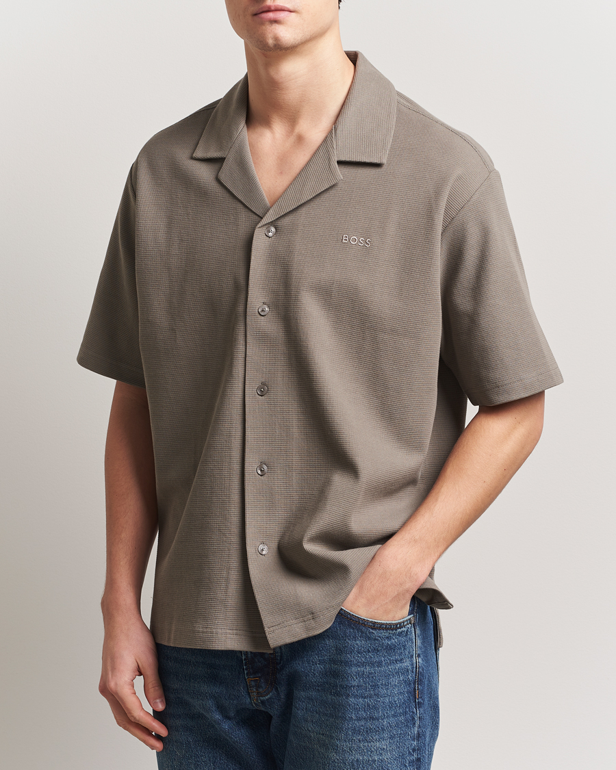 Herr | Skjortor | BOSS ORANGE | Waffle Short Sleeve Shirt Open Beige