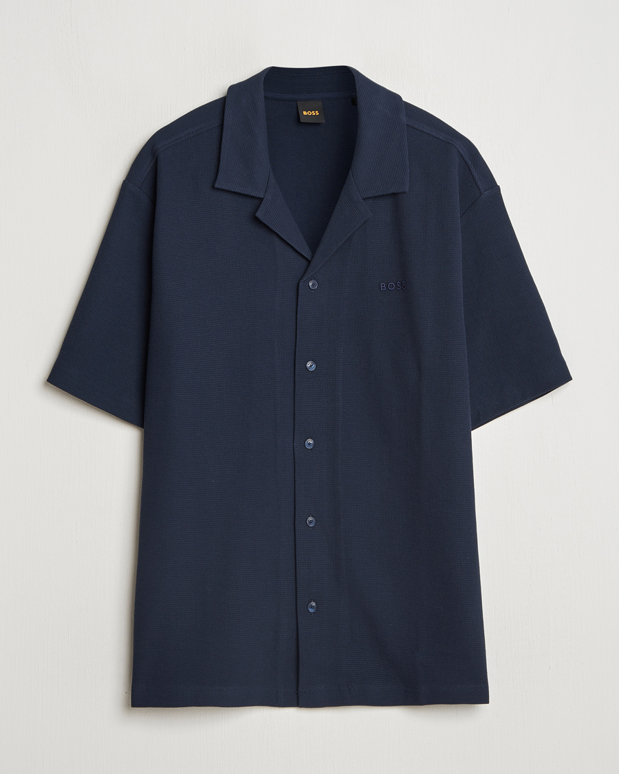 Herr | Skjortor | BOSS ORANGE | Waffle Short Sleeve Shirt Dark Blue