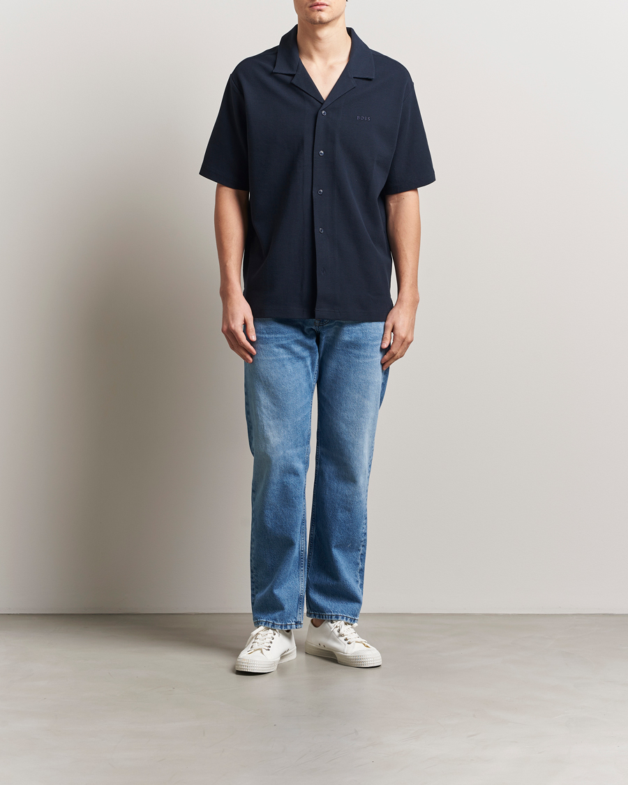 Herr | Skjortor | BOSS ORANGE | Waffle Short Sleeve Shirt Dark Blue