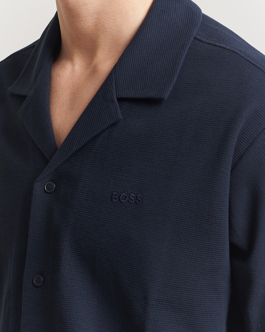 Herr | Skjortor | BOSS ORANGE | Waffle Short Sleeve Shirt Dark Blue