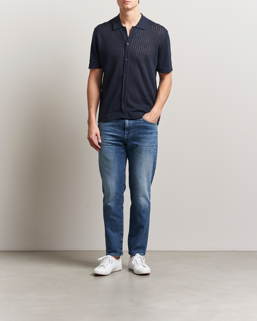 Herr | Skjortor | BOSS ORANGE | Kamicino Knitted Short Sleeve Shirt Dark Blue