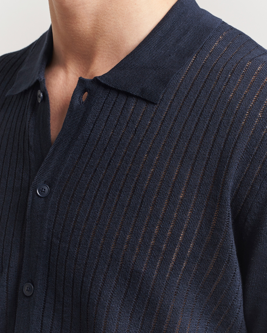 Herr | Skjortor | BOSS ORANGE | Kamicino Knitted Short Sleeve Shirt Dark Blue
