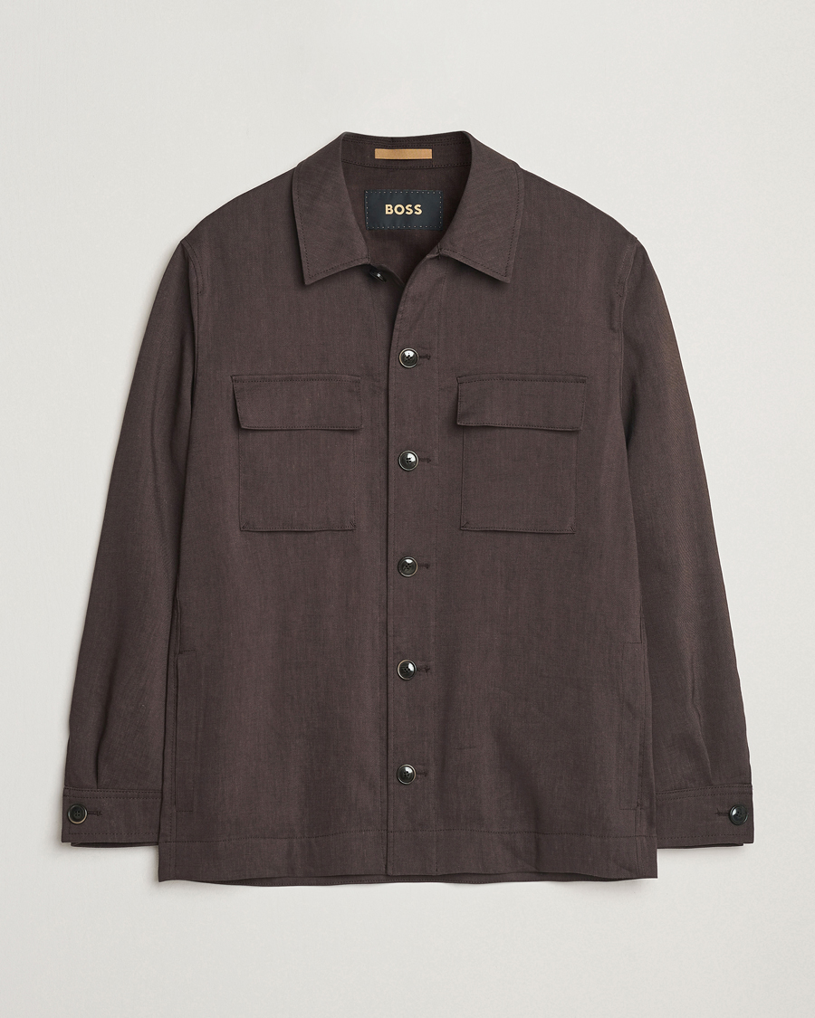 Herr | Jackor | BOSS CAMEL | Corvin Linen Shirt Jacket Dark Brown