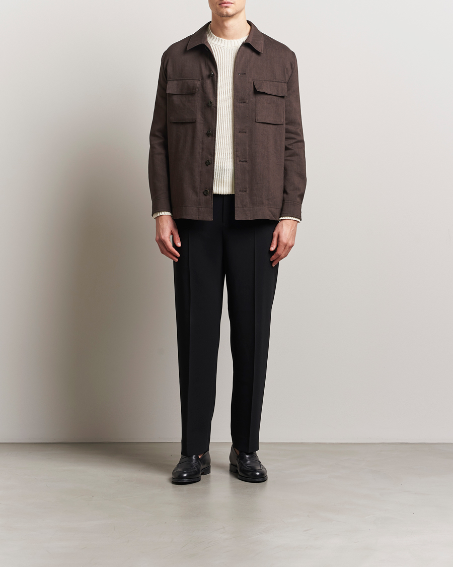 Herr | Jackor | BOSS CAMEL | Corvin Linen Shirt Jacket Dark Brown
