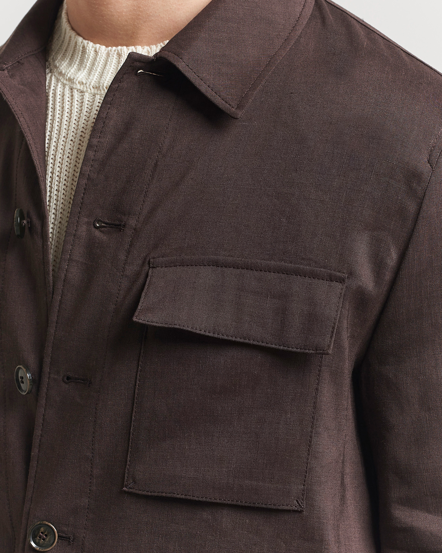 Herr | Jackor | BOSS CAMEL | Corvin Linen Shirt Jacket Dark Brown