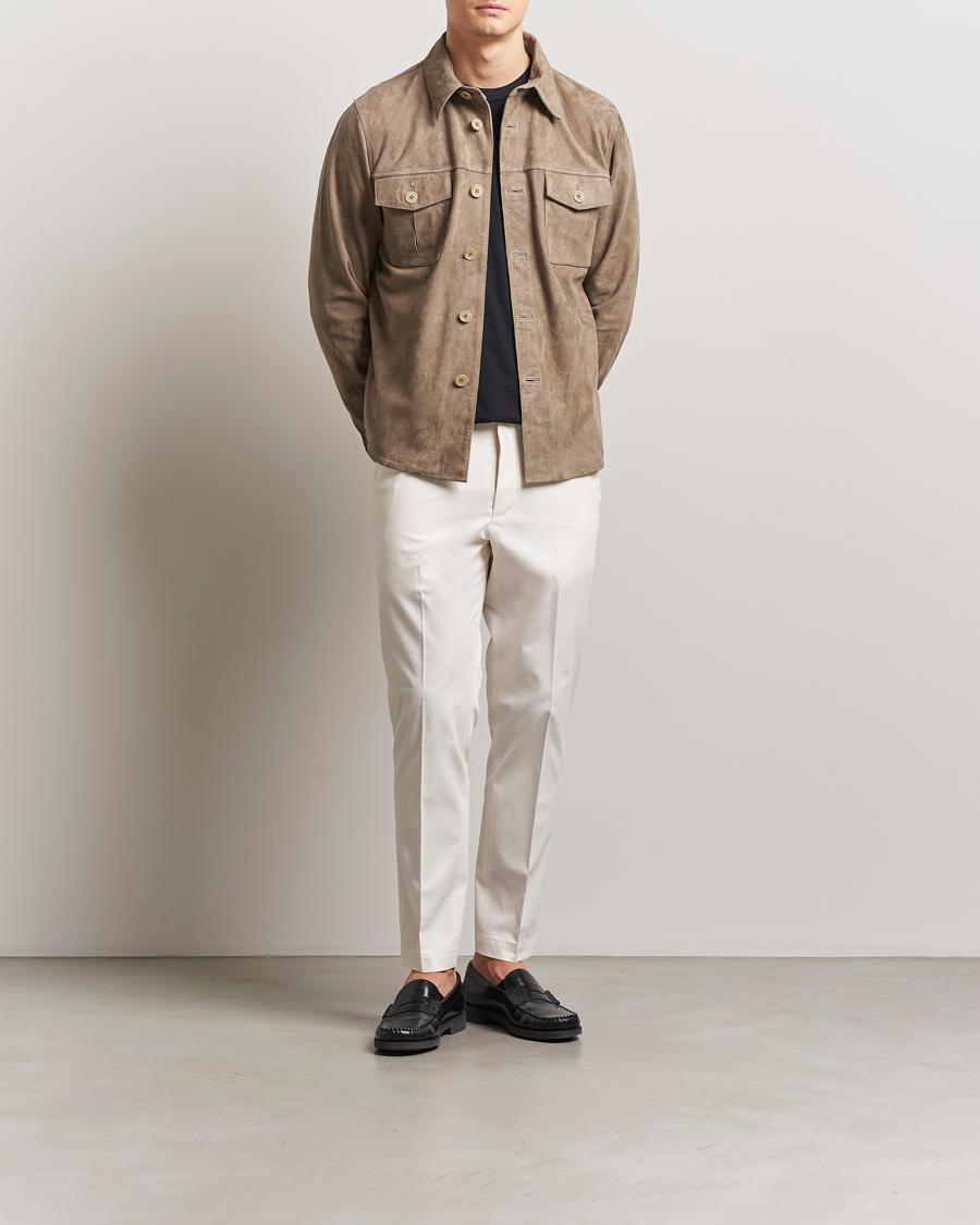 Herr | Byxor | BOSS CAMEL | Kaiton Cotton Pleated Trousers Open White