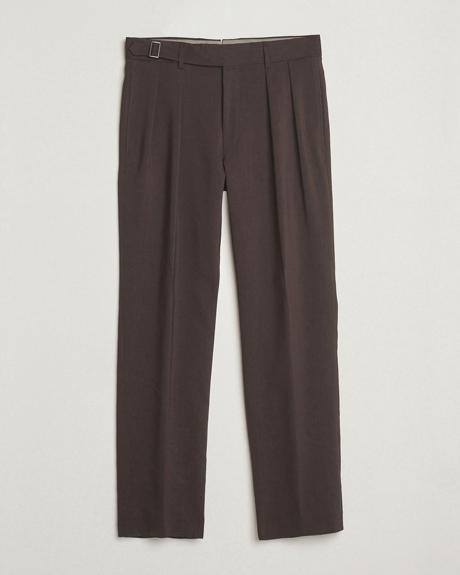 Herr | Byxor | BOSS CAMEL | Port Linen Double Pleated Trousers Dark Brown