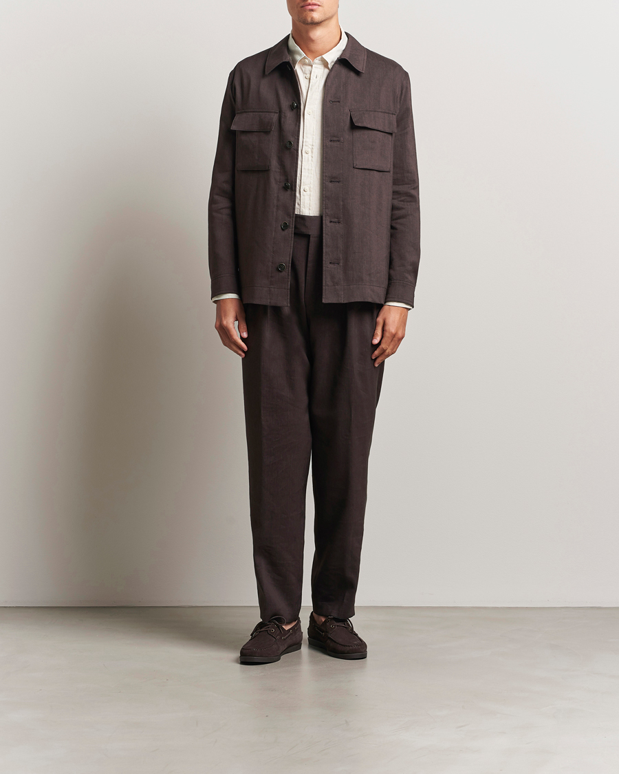 Herr | Byxor | BOSS CAMEL | Port Linen Double Pleated Trousers Dark Brown