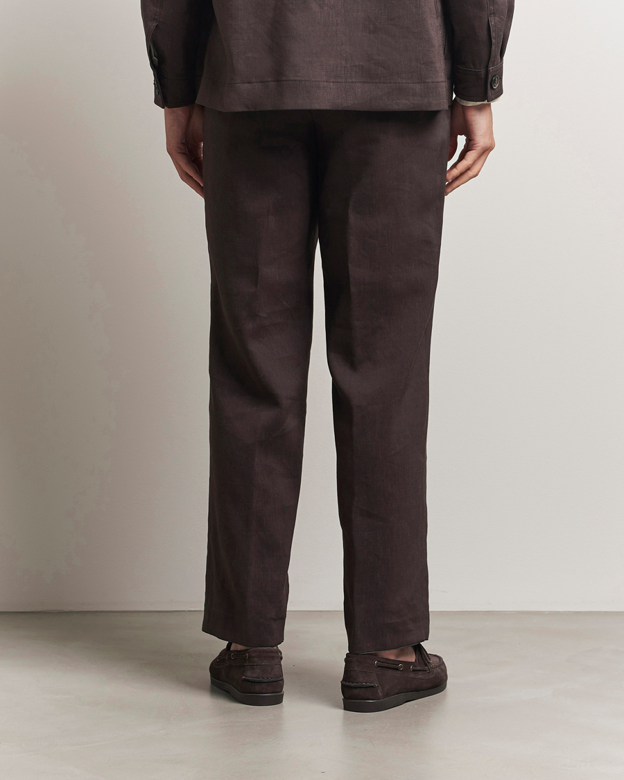 Herr | Byxor | BOSS CAMEL | Port Linen Double Pleated Trousers Dark Brown