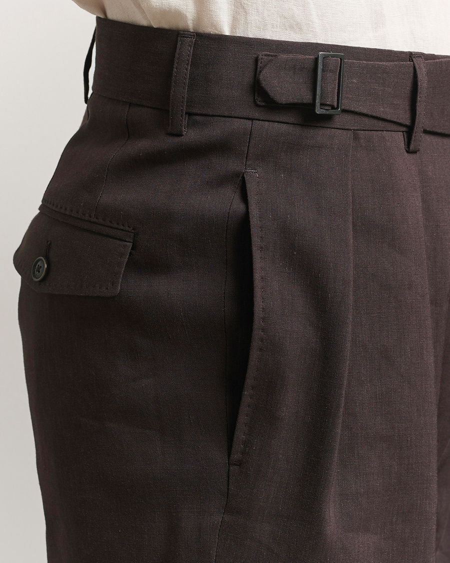 Herr | Byxor | BOSS CAMEL | Port Linen Double Pleated Trousers Dark Brown
