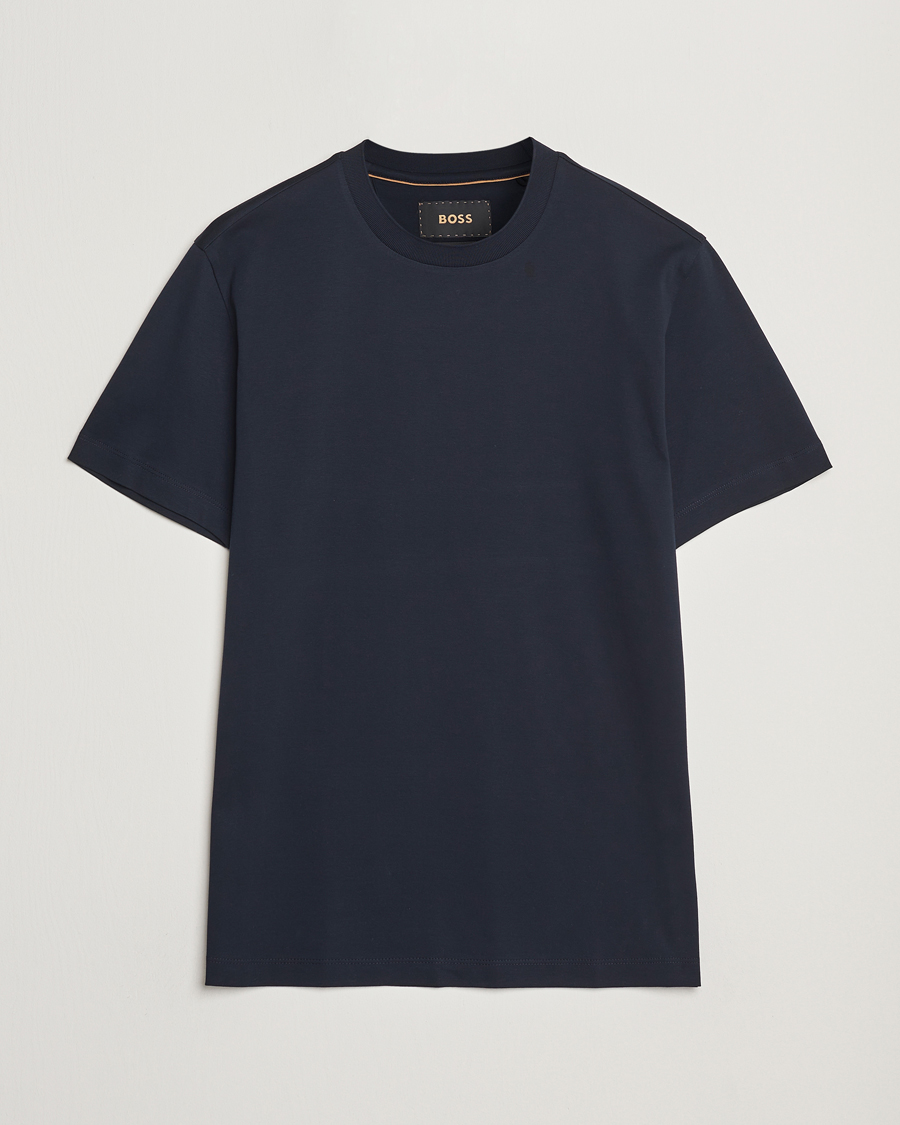Herr | T-Shirts | BOSS CAMEL | Tesar Cotton Knitted T-Shirt Dark Blue