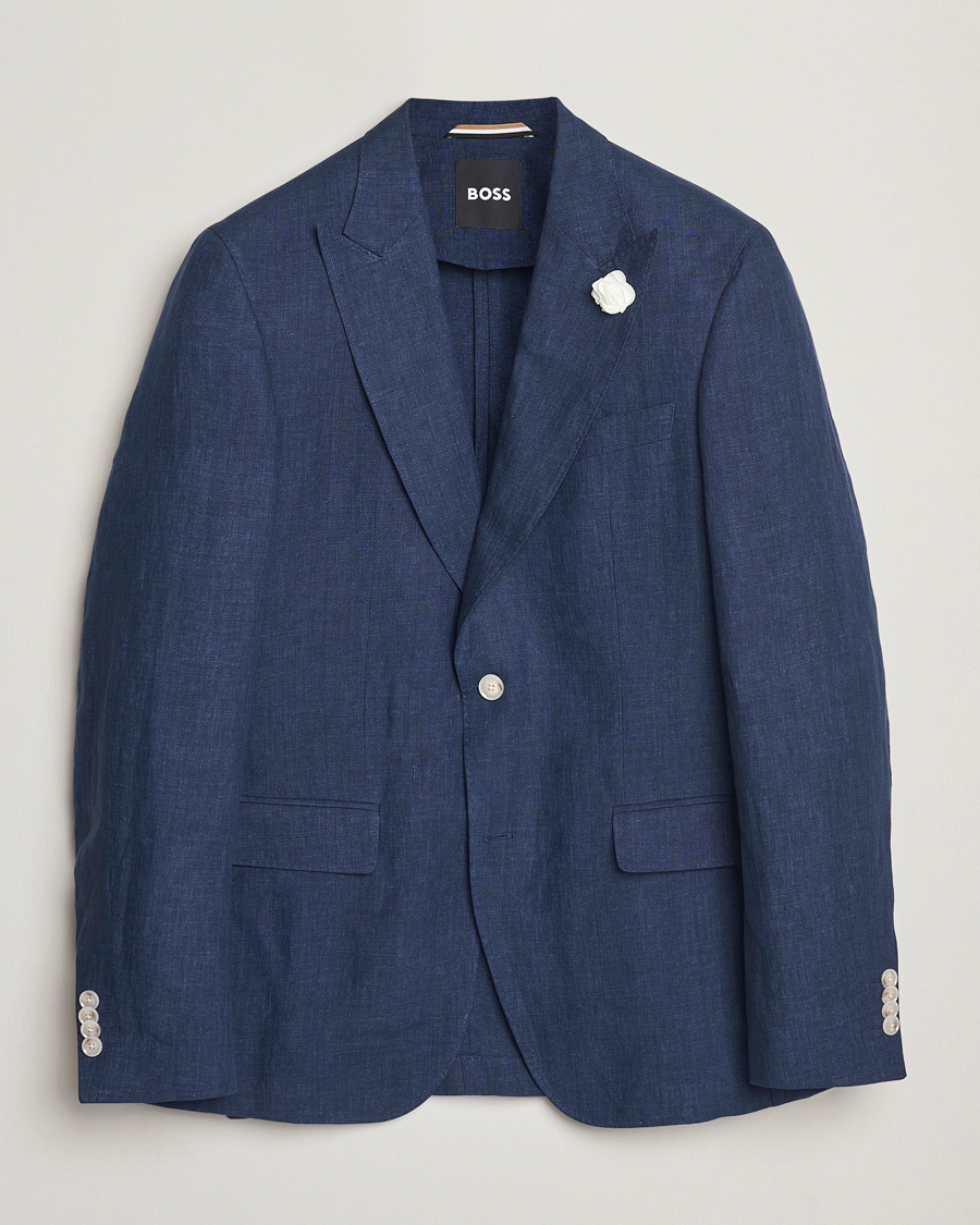 Herr | Kavajer | BOSS BLACK | Huge Linen Peak Lapel Blazer Dark Blue