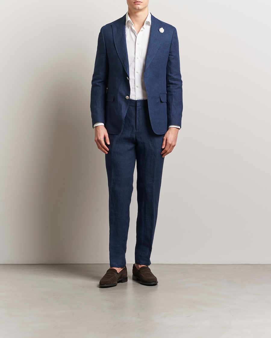 Herr | Kavajer | BOSS BLACK | Huge Linen Peak Lapel Blazer Dark Blue