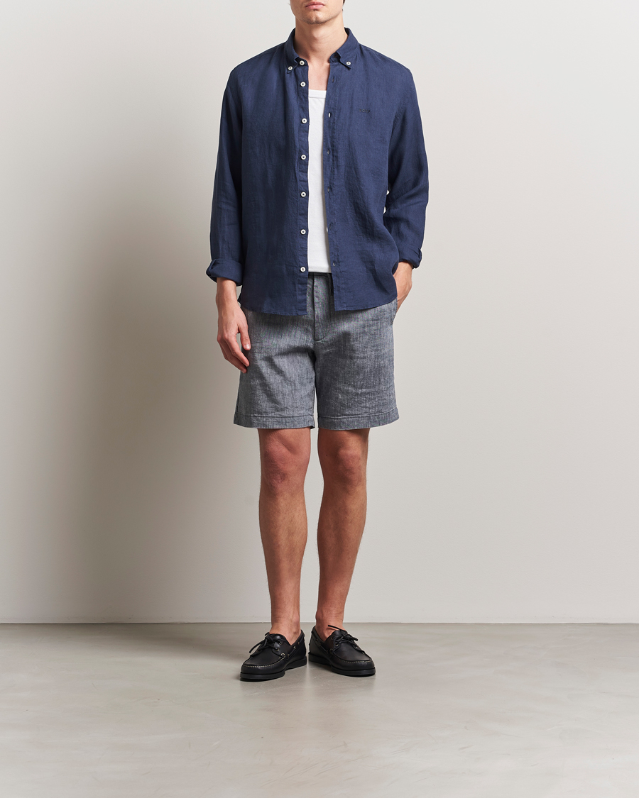 Herr | Shorts | BOSS BLACK | Kane Linen/Cotton Drawstring Shorts Dark Blue