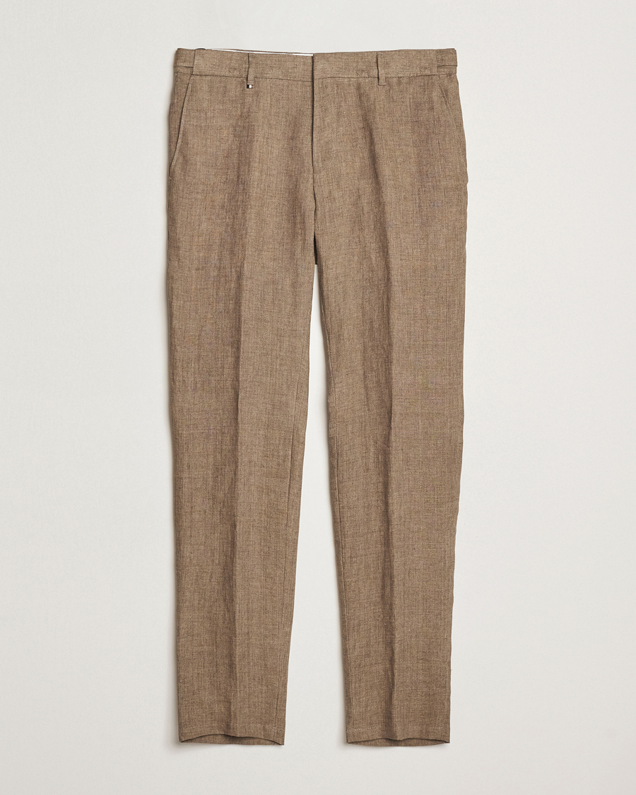 Herr | Byxor | BOSS BLACK | Genius Pleated Linen Trousers Dark Brown