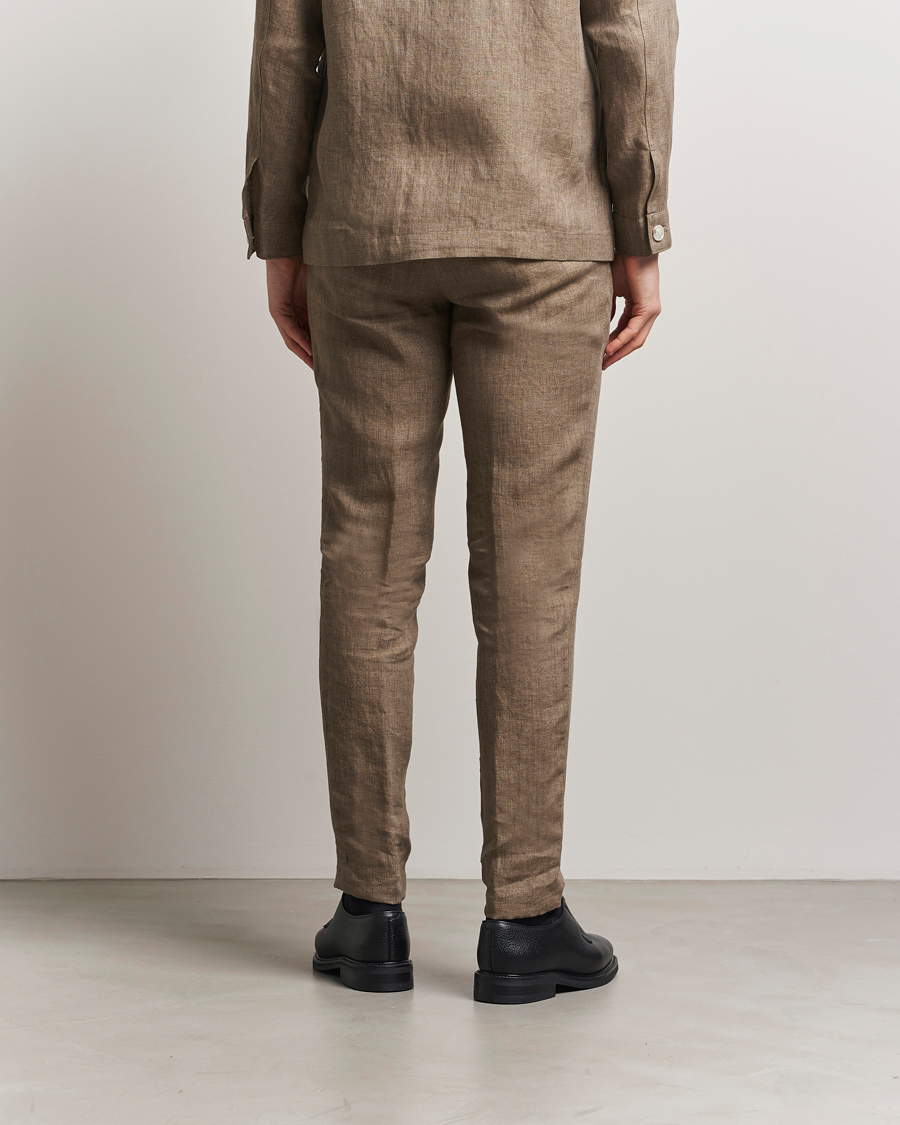Herr | Byxor | BOSS BLACK | Genius Pleated Linen Trousers Dark Brown