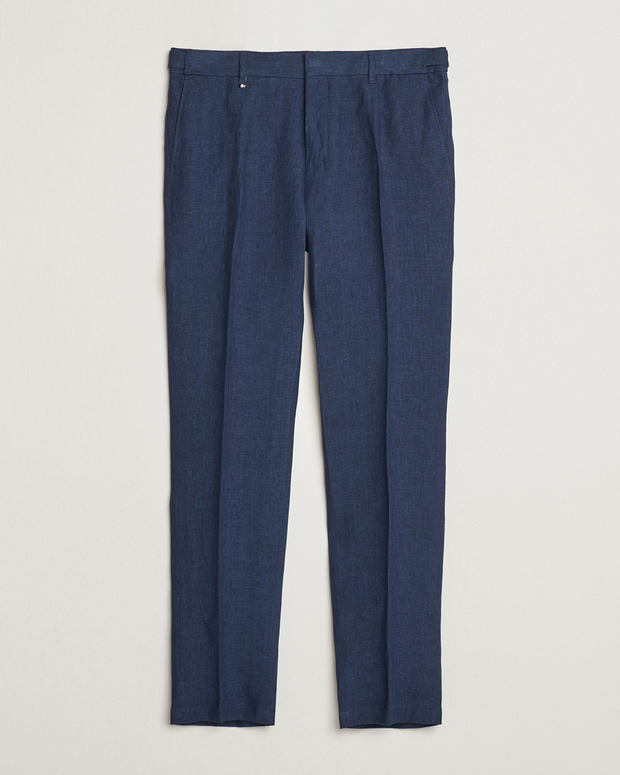 Herr | Byxor | BOSS BLACK | Genius Pleated Linen Trousers Dark Blue