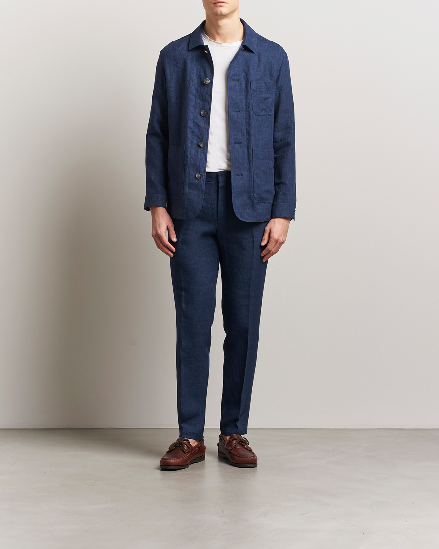 Herr | Byxor | BOSS BLACK | Genius Pleated Linen Trousers Dark Blue