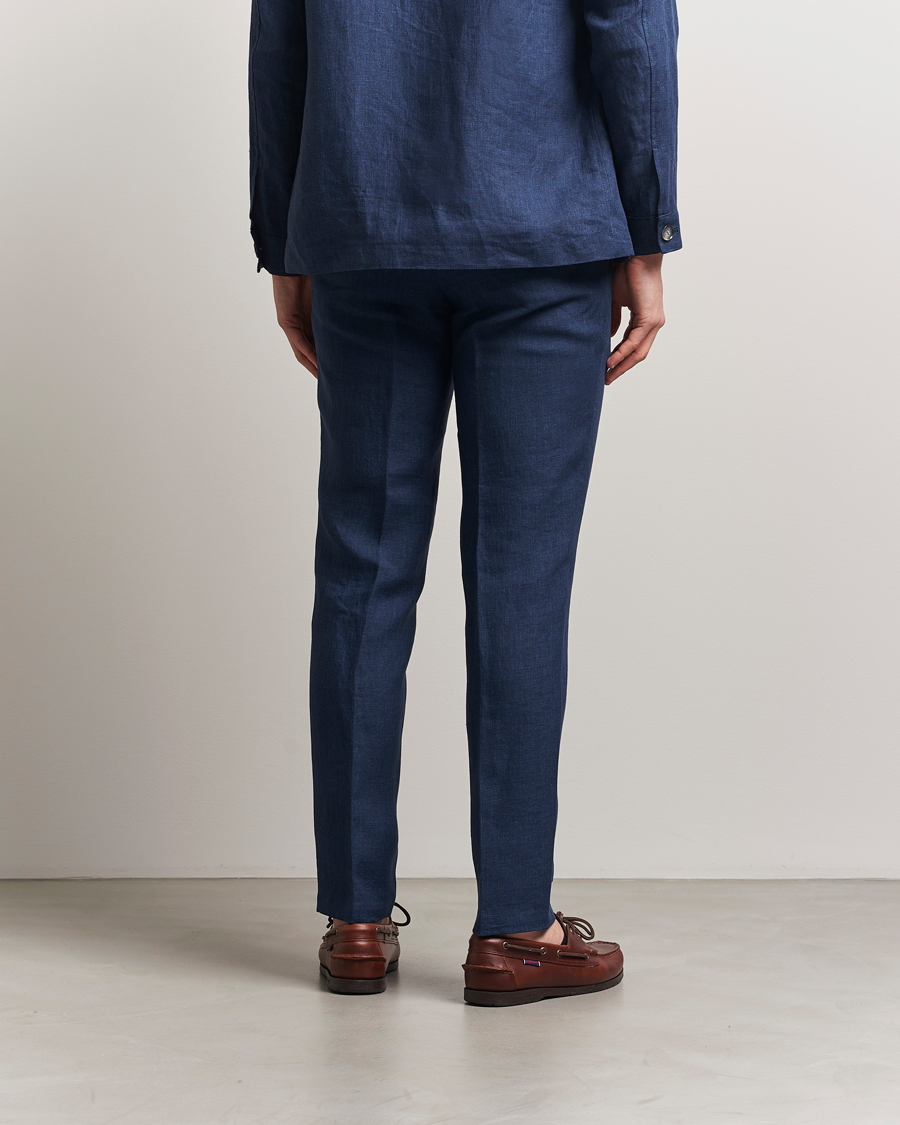 Herr | Byxor | BOSS BLACK | Genius Pleated Linen Trousers Dark Blue