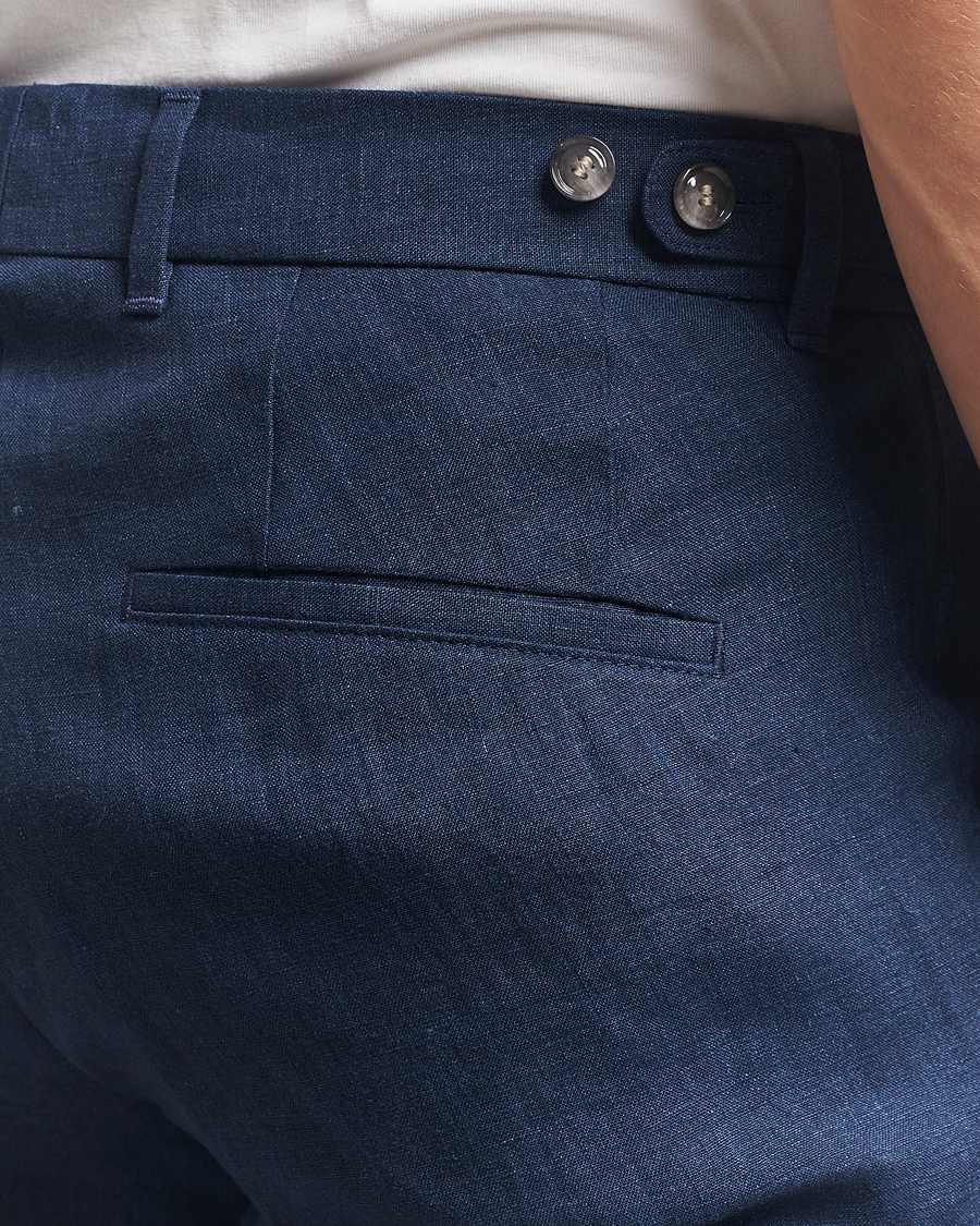 Herr | Byxor | BOSS BLACK | Genius Pleated Linen Trousers Dark Blue