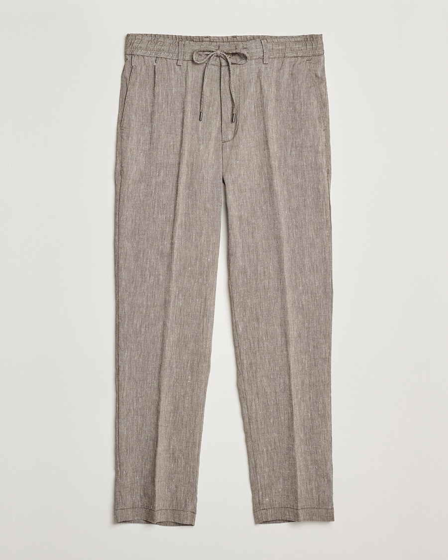 Herr | Byxor | BOSS BLACK | Kane Linen Blend Drawstring Trousers Dark Brown