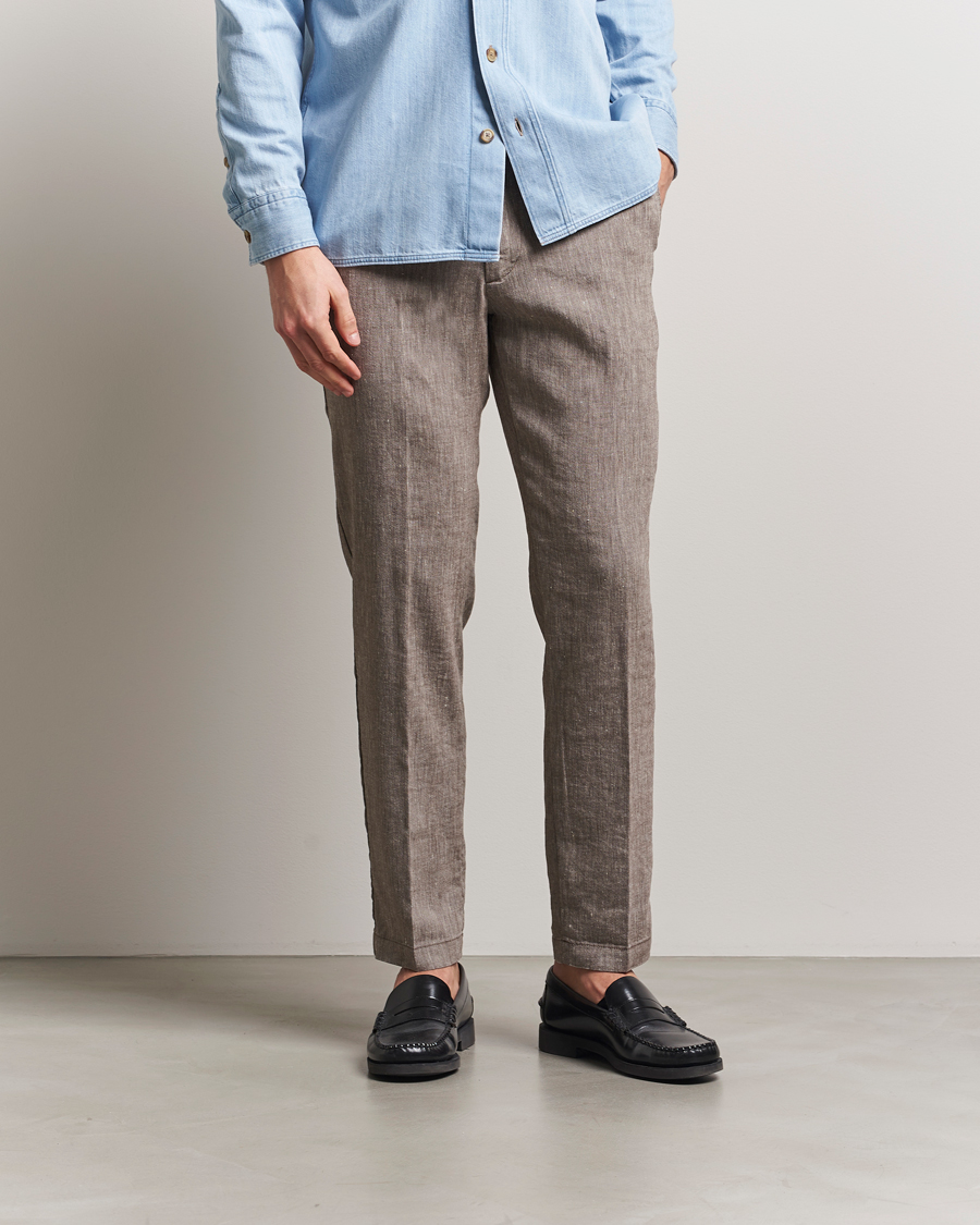 Herr | Byxor | BOSS BLACK | Kane Linen Blend Drawstring Trousers Dark Brown