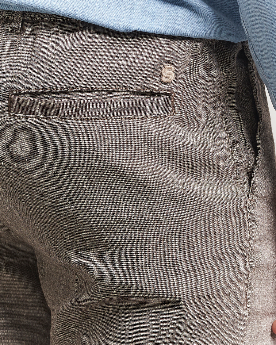 Herr | Byxor | BOSS BLACK | Kane Linen Blend Drawstring Trousers Dark Brown