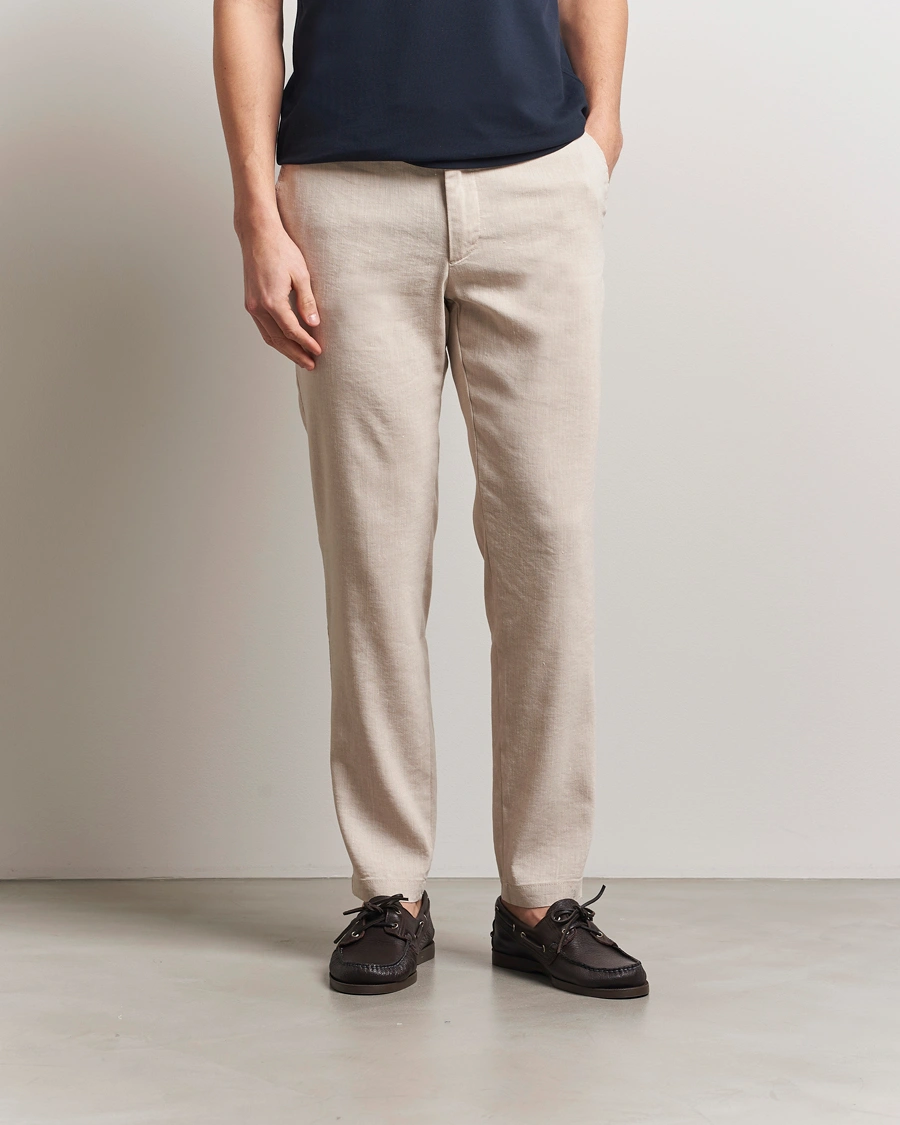 Herr | Byxor | BOSS BLACK | Kane Linen Blend Drawstring Trousers Light Beige