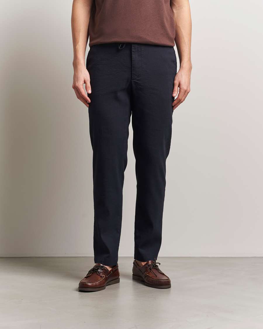 Herr | Byxor | BOSS BLACK | Kane Linen Blend Drawstring Trousers Dark Blue