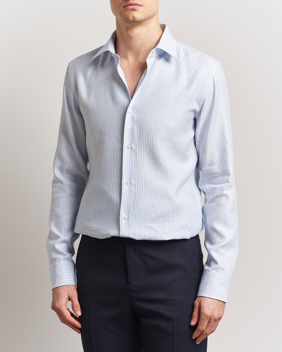 Herr | Skjortor | BOSS BLACK | Hank Linen/Lyocell Striped Shirt Blue/White